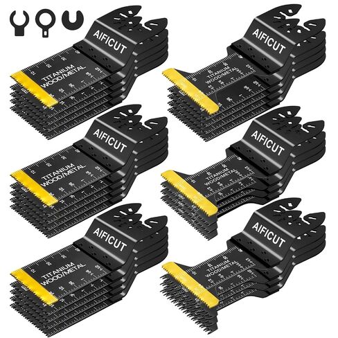 AIFICUT 26pcs Oscillating Saw Blades Titanium Multitool Blades for Wood Plastics Metal oscillating Tool Blades Kits Fit Rockwell Ridgid Ryobi Milwaukee Chicago Craftsman Dewalt in Kuwait