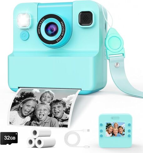 Kids Camera Instant Print, 48MP Digital Camera Selfie 1080P HD,Toys Gifts for Girls Boys Aged 3-16,Digital instant video printing cameras with 3 rolls of paper and 32 GB for Christmas/Birthday/Holiday in Kuwait