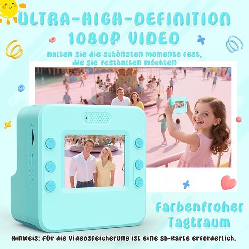 Kids Camera Instant Print, 48MP Digital Camera Selfie 1080P HD,Toys Gifts for Girls Boys Aged 3-16,Digital instant video printing cameras with 3 rolls of paper and 32 GB for Christmas/Birthday/Holiday in Kuwait