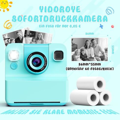 Kids Camera Instant Print, 48MP Digital Camera Selfie 1080P HD,Toys Gifts for Girls Boys Aged 3-16,Digital instant video printing cameras with 3 rolls of paper and 32 GB for Christmas/Birthday/Holiday in Kuwait