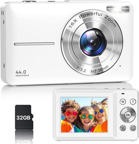 Digital Camera, Latest FHD 1080P Digital Camera for Teens with SD Card Anti Shake Point and Shoot Cameras Portable 16X Zoom Compact Small Cameras for Kids Boys Girls Seniors with Wrist Strap in Kuwait