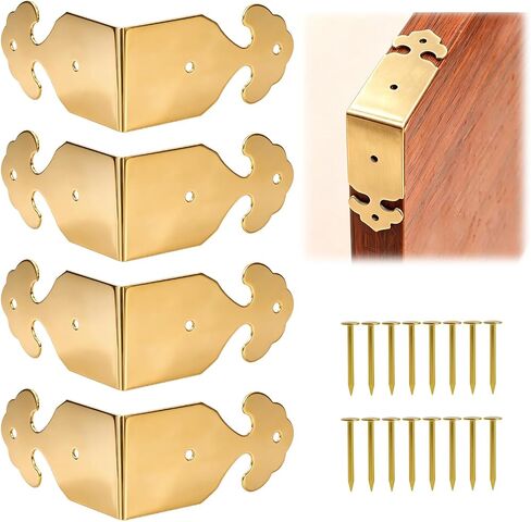 Brass 90 Degree Right Angle Corner Protector Corner,4 pcs Right Angle Decorative Corner Protector Box Edge Cover Bracket, with Mounting Nail (Gold) in Kuwait