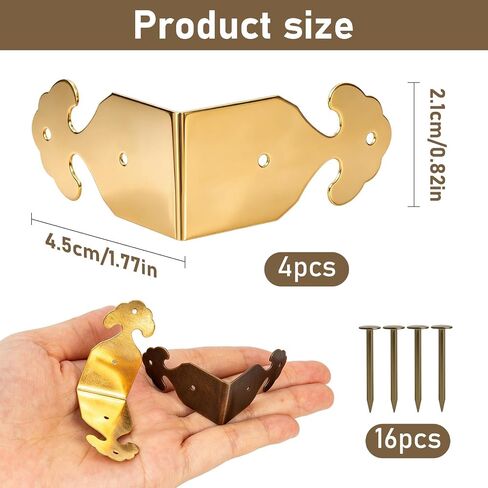 Brass 90 Degree Right Angle Corner Protector Corner,4 pcs Right Angle Decorative Corner Protector Box Edge Cover Bracket, with Mounting Nail (Gold) in Kuwait