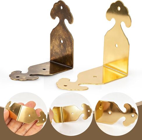 Brass 90 Degree Right Angle Corner Protector Corner,4 pcs Right Angle Decorative Corner Protector Box Edge Cover Bracket, with Mounting Nail (Gold) in Kuwait