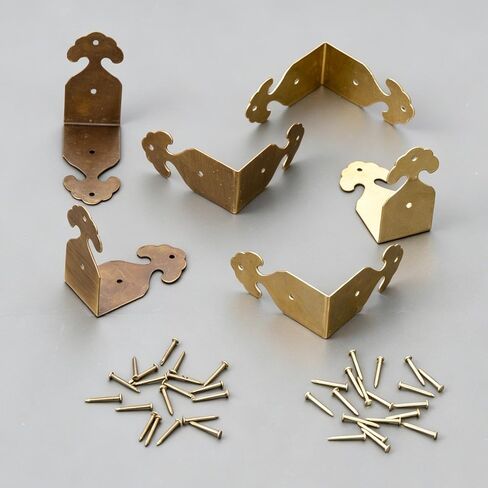 Brass 90 Degree Right Angle Corner Protector Corner,4 pcs Right Angle Decorative Corner Protector Box Edge Cover Bracket, with Mounting Nail (Gold) in Kuwait
