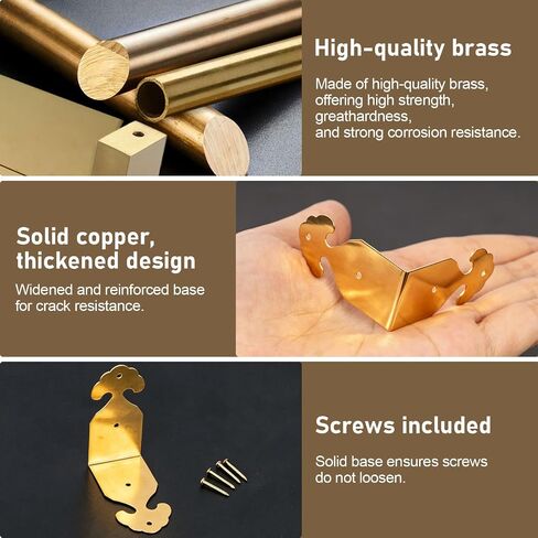 Brass 90 Degree Right Angle Corner Protector Corner,4 pcs Right Angle Decorative Corner Protector Box Edge Cover Bracket, with Mounting Nail (Gold) in Kuwait