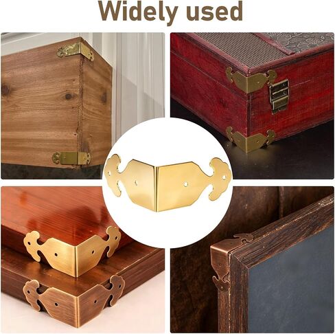 Brass 90 Degree Right Angle Corner Protector Corner,4 pcs Right Angle Decorative Corner Protector Box Edge Cover Bracket, with Mounting Nail (Gold) in Kuwait
