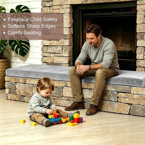 Fireplace Baby Proofing 2 Inch Thick Memory Foam Fireplace Cover Hearth Cushion Baby Proof, Non-Slip Removable Washable Cover for Kid Safty Edge Protector, 72" x 16" Grey in Kuwait