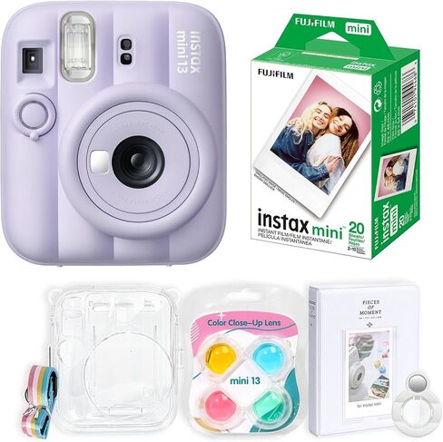 Fujifilm Instax Mini 13 Instant Film Camera Kit (Dreamy Purple, 20 Films) | Bundle Includes Slinger Clear Case, 4 Color Filters, Selfie Mirror, Album & Instax Mini Film, Polaroid Camera Style in Kuwait