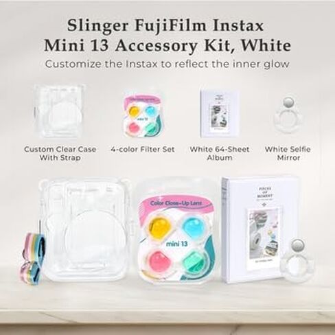 Fujifilm Instax Mini 13 Instant Film Camera Kit (Dreamy Purple, 20 Films) | Bundle Includes Slinger Clear Case, 4 Color Filters, Selfie Mirror, Album & Instax Mini Film, Polaroid Camera Style in Kuwait