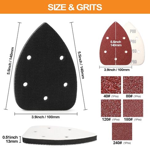 POLIWELL Mouse Sanding Interface Pad 5 Pack 5 Holes Hook and Loop | 40-240 Grits, Triangle Sanding Backing Pads for Mouse Sander Sandpaper, Detail Sanding in Kuwait