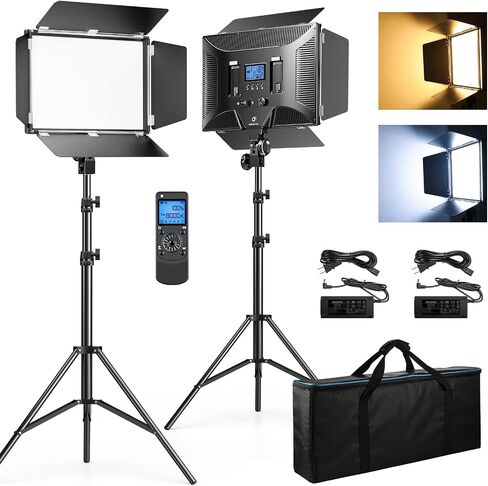 D80 Photography Lighting(Aluminum Alloy Body), 2 Packs LED Video Light with Remote, 45W 3000K-8000K Dimmable Bi-Color Panel Light for Studio/Gaming/Streaming/YouTube/Videography/Film/Video Recording in Kuwait