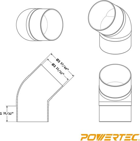 POWERTEC 70183 4" 45 Degree Elbow - ABS Plastic Dust Collector Connector (Black) in Kuwait
