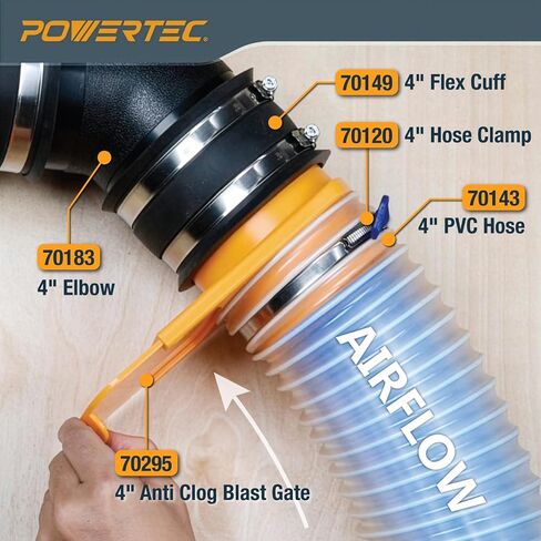 POWERTEC 70183 4" 45 Degree Elbow - ABS Plastic Dust Collector Connector (Black) in Kuwait
