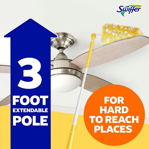 Swiffer Duster Kit with 3 ft Extendable Handle | Includes 1 Duster Extendable Handle (3 ft). 3 Heavy Duty Duster Refills. For Ceiling Fans, Vents, and Hard to Reach Places in Kuwait