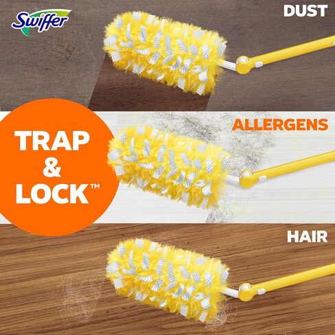 Swiffer Duster Kit with 3 ft Extendable Handle | Includes 1 Duster Extendable Handle (3 ft). 3 Heavy Duty Duster Refills. For Ceiling Fans, Vents, and Hard to Reach Places in Kuwait