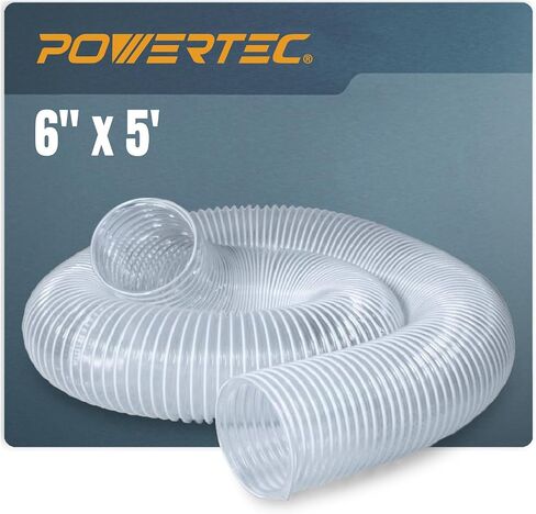 POWERTEC 6" x 5' Dust Collection Hose, 6 Inch Flexible PVC Dust Collector Hose for Woodworking and Garage, Wood Shop Dust Collection System, Cyclone Dust Separator, Ferrets & Small Pets Tunnel (70239) in Kuwait