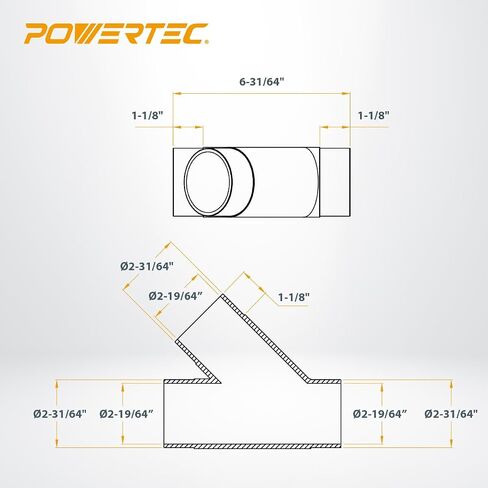 POWERTEC 2-1/2 Inch Clear Y Fitting for 2-1/2 Inch Dust Collection Hose, 2 1/2 Inch Dust Collection Hose Connector Fittings for Dust Collection System, 1 pack (70228) in Kuwait