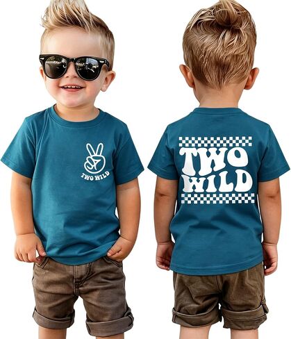 GLIGLITTR 2nd Birthday Shirt Boy Two Wild Birthday T-Shirt 2 Year Old Toddler Boys Second Bday Party Outfits Short Sleeve Tee in Kuwait