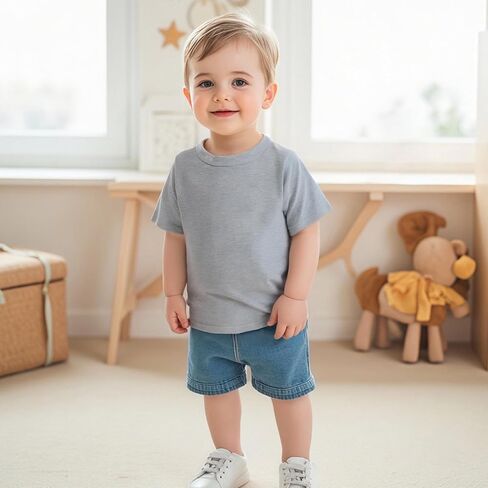 Toddler Boys Short Sleeve Tee Shirts Infant Cotton T-Shirt Multiple Tops with Crew Neck for Baby Boy Girls in Kuwait