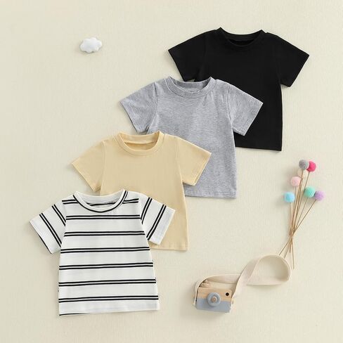 Toddler Boys Short Sleeve Tee Shirts Infant Cotton T-Shirt Multiple Tops with Crew Neck for Baby Boy Girls in Kuwait