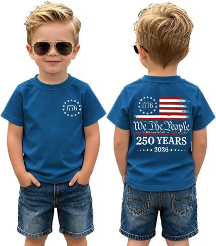 4th of July Shirt Toddler Baby Boy Girl American Flag Patriotic T-Shirt 1776 We The People Tee 250 Anniversary USA Top in Kuwait