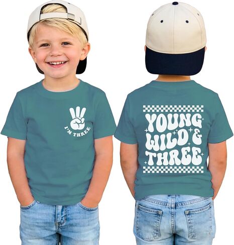 3rd Boys Birthday Shirts Young Wild and Three T-Shirt Birthday Outfit 3 Years Old Tees 3T Gifts B-Day Party Top in Kuwait