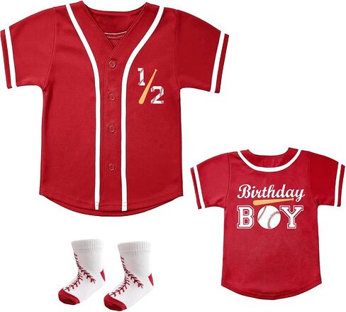 BAICAIYU 1/2 Birthday Boy Shirt Half Birthday Baby Baseball Jersey and Socks Outfit Button Short Sleeve T-shirt Sports Tee in Kuwait