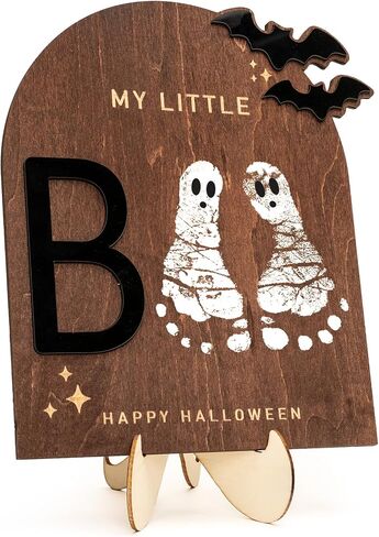 My Little Boo Wooden Halloween Sign – Baby Footprint Ghost Keepsake Plaque – Happy First Halloween Nursery Décor – Rustic Wooden Tabletop Sign for Newborn. Halloween baby in Kuwait