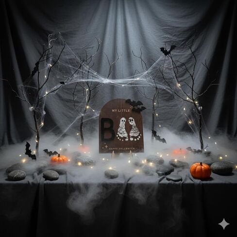 My Little Boo Wooden Halloween Sign – Baby Footprint Ghost Keepsake Plaque – Happy First Halloween Nursery Décor – Rustic Wooden Tabletop Sign for Newborn. Halloween baby in Kuwait