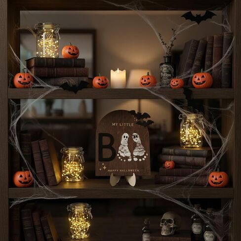 My Little Boo Wooden Halloween Sign – Baby Footprint Ghost Keepsake Plaque – Happy First Halloween Nursery Décor – Rustic Wooden Tabletop Sign for Newborn. Halloween baby in Kuwait