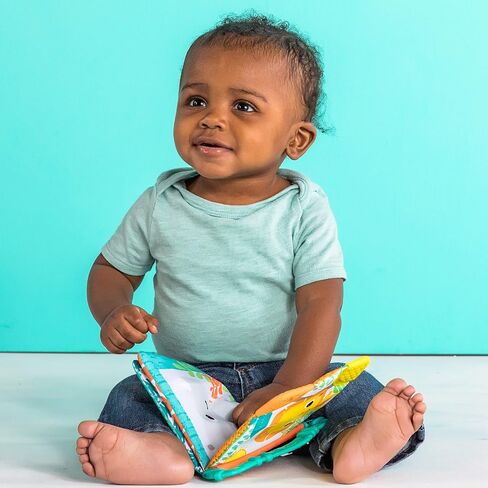 Bright Starts Safari Buddies Soft Book, Crinkle Plush Pages with Lion, Monkey, Elephant & More, Baby's First Book, Unisex, Ages 0+ in Kuwait
