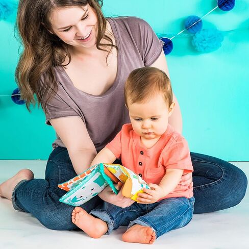 Bright Starts Safari Buddies Soft Book, Crinkle Plush Pages with Lion, Monkey, Elephant & More, Baby's First Book, Unisex, Ages 0+ in Kuwait