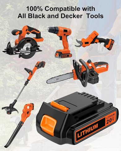 18.5V-20 Volt MAX 2.0Ah Lithium Replacement for Black and Decker Battery LBXR20 LBX20 LB20 LB2X4020 Compatible with 20V Black and Decker Power+ Tools and All Power Lithium Ion Battery 2000mAh in Saudi Arabia