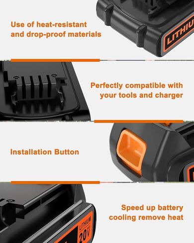 18.5V-20 Volt MAX 2.0Ah Lithium Replacement for Black and Decker Battery LBXR20 LBX20 LB20 LB2X4020 Compatible with 20V Black and Decker Power+ Tools and All Power Lithium Ion Battery 2000mAh in Saudi Arabia
