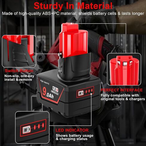 2 Pack 12V 9A Batteries Compatible with Milwaukee 12V Cordless Power Tools | 9A Replacement Batteries Replaces 48-11-2412 48-11-2460 48-11-2401 (Not Made in Milwaukee) in Kuwait