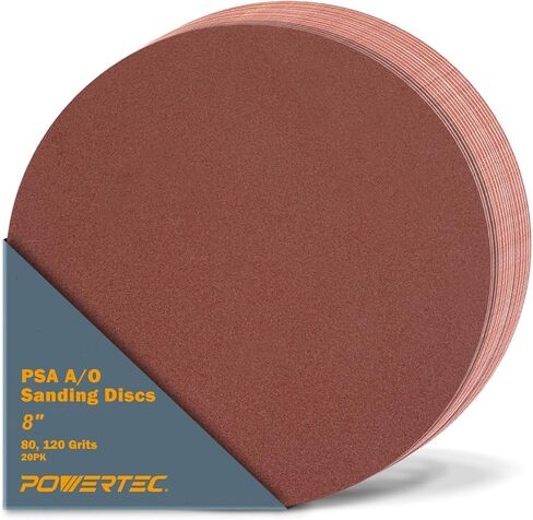 POWERTEC 10 PCS 80 Grit 8 Inch PSA Sanding Discs, Self Stick Adhesive Sandpaper, 8" for Drywall, Woodworking, Paint, Epoxy with Random Orbital Sanders, DA Sanders, 4x36 Belt Disc Sander (110550) in Kuwait