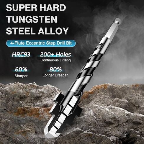 Lytool Tungsten Carbide Porcelain Tile Drill Bits Set with 1/4" Hex Shank | 4-cutter eccentric step design for dry & wet drilling on granite, glass, marble & wood. Metric & imperial sizes in Kuwait