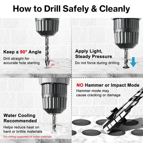 Lytool Tungsten Carbide Porcelain Tile Drill Bits Set with 1/4" Hex Shank | 4-cutter eccentric step design for dry & wet drilling on granite, glass, marble & wood. Metric & imperial sizes in Kuwait