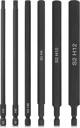 7Pcs 1/4" Hex Head Allen Wrench Drill Bits, SAE 1/8", 4" Long Hex Key Drill Bit Set, Magnetic Tips Screwdriver Socket Bit Set for Ikea Type Furniture (S2 Steel), 100MM Black in Kuwait