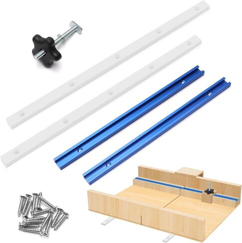 21P Table Saw Sled Kit, Crosscut Sled Kit Miter Bars for Table Saw Runners | Predrilled Holes, 2 Aluminum T-Track, 2 UHMW Miter Bars, Knob and Screws for Tablesaw Woodworking in Kuwait