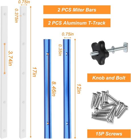 21P Table Saw Sled Kit, Crosscut Sled Kit Miter Bars for Table Saw Runners | Predrilled Holes, 2 Aluminum T-Track, 2 UHMW Miter Bars, Knob and Screws for Tablesaw Woodworking in Kuwait