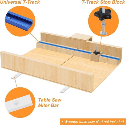 21P Table Saw Sled Kit, Crosscut Sled Kit Miter Bars for Table Saw Runners | Predrilled Holes, 2 Aluminum T-Track, 2 UHMW Miter Bars, Knob and Screws for Tablesaw Woodworking in Kuwait