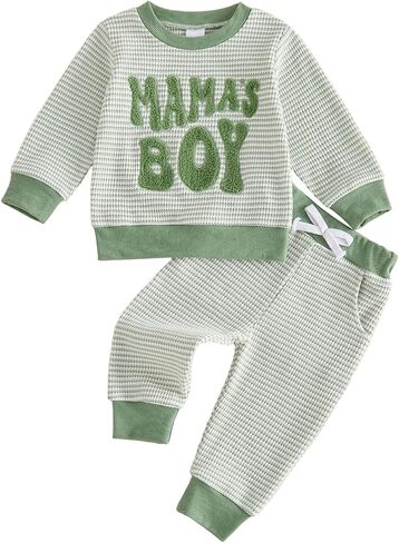 Toddler Baby Boy Fall Winter Clothes Waffle Long Sleeve Letter Embroidery Striped Sweatshirt + Pants Sets Outfit in Kuwait