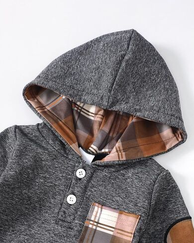 Renotemy Baby Boy Clothes 0-3 Months Winter Newborn Flannel Romper Outfits | Preemie Newborn Boy Going Home Outfits Essential,Infant Hoodie Brown Plaid Flannel Romper,Fall Winter Long Sleeve Boy Clothes in Kuwait