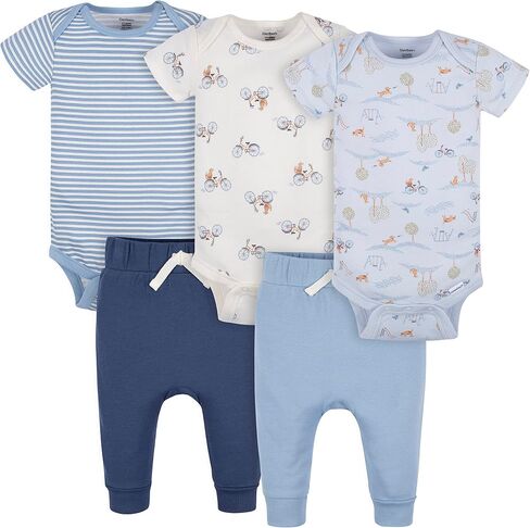 Gerber Baby Comfy Stretch 5-Piece Short Sleeve Onesie Bodysuit Pants Set in Kuwait