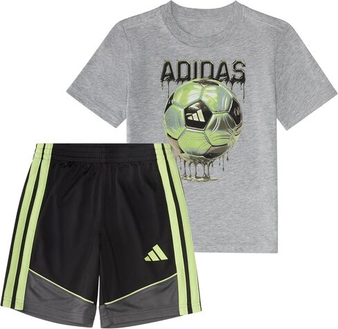 adidas baby-boys Two-Piece Short Sleeve World Cup Tee & Elastic Waistband Heather Colorblock Short Set in Kuwait