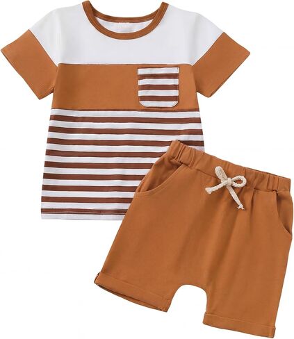 Toddler Baby Boy Clothes Summer Outfits Short Sleeve Cotton Shirt and Shorts Set 6M-3T in Kuwait
