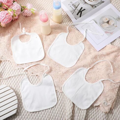 Panitay Solid White Feeder Bibs Cotton Baby Bibs for Feeding DIY Baby Shower Games Gender Reveal Party in Kuwait