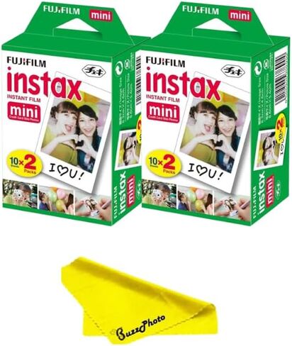 Fujifilm Instax Mini Twin Pack Picture Format Instant Daylight Film for Fujifilm Instax Mini Instant Cameras w/BuzzPhoto Microfiber Cleaning Cloth (2 Twin Packs (40 Sheets)) in Kuwait